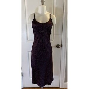 Shyanne Size M Slip Dress Deep Purple Black Midi Satin Straps Side Slit Y2K